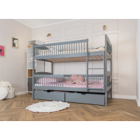 Dětská patrová postel z masivu se šuplíky ILONA - 200x90 cm - ŠEDÁ