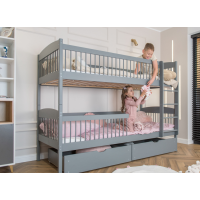 Dětská patrová postel z masivu se šuplíky ILONA - 200x90 cm - ŠEDÁ