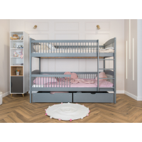 Dětská patrová postel z masivu se šuplíky ILONA - 200x90 cm - ŠEDÁ