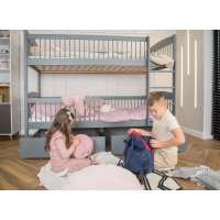 Dětská patrová postel z masivu se šuplíky ILONA - 200x90 cm - ŠEDÁ