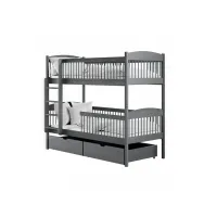 Dětská patrová postel z masivu se šuplíky ILONA - 200x90 cm - GRAFITOVÁ