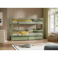 Dětská patrová postel z masivu se šuplíky ILONA - 200x90 cm - OLIVOVĚ ZELENÁ