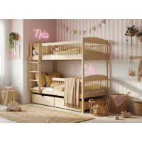 Dětská patrová postel z masivu se šuplíky ILONA - 200x90 cm - PŘÍRODNÍ BOROVICE