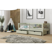 Dětská postel z masivu borovice LUNARI se šuplíky - 200x90 cm - OLIVOVĚ ZELENÁ