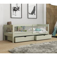 Dětská postel z masivu borovice LUNARI se šuplíky - 200x90 cm - OLIVOVĚ ZELENÁ