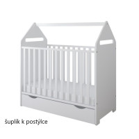 Dětská postýlka se šuplíkem LITTLE HOUSE 120x60 cm - BÍLÁ