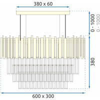 Stropní křišťálové svítidlo ROCK long - 60x30 cm - zlaté