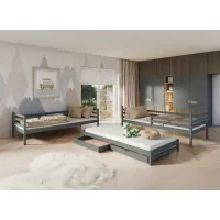 Dětská patrová postel z masivu borovice LUKÁŠ s přistýlkou a šuplíky - 200x90 cm - GRAFITOVÁ