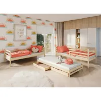 Dětská patrová postel z masivu borovice LUKÁŠ s přistýlkou a šuplíky - 200x90 cm - PŘÍRODNÍ BOROVICE