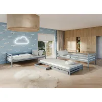 Dětská patrová postel z masivu borovice LUKÁŠ s přistýlkou a šuplíky - 200x90 cm - ŠEDÁ