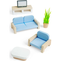 Bigjigs Toys Dřevěný nábytek do domečku pro panenky Obývací pokoj