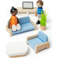 Bigjigs Toys Dřevěný nábytek do domečku pro panenky Obývací pokoj