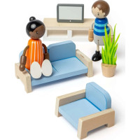 Bigjigs Toys Dřevěný nábytek do domečku pro panenky Obývací pokoj
