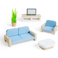 Bigjigs Toys Dřevěný nábytek do domečku pro panenky Obývací pokoj