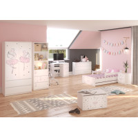 Dětská postel MAX 160x80 cm RŮŽOVÁ BALETKA - bílá, se šuplíkem, 1x dlouhá + 1x krátká zábrana