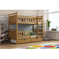 Dětská patrová postel z masivu borovice KAREL se šuplíky - 200x90 cm
