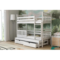 Dětská patrová postel z masivu borovice PETR s přistýlkou a šuplíky - 200x90 cm