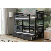 Dětská patrová postel z masivu borovice PETR s přistýlkou a šuplíky - 200x90 cm