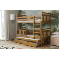 Dětská patrová postel z masivu borovice PETR s přistýlkou a šuplíky - 200x90 cm