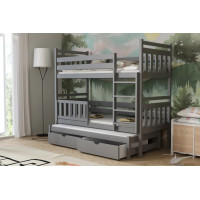 Dětská patrová postel z masivu borovice PETR s přistýlkou a šuplíky - 200x90 cm