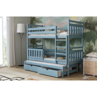 Dětská patrová postel z masivu borovice PETR s přistýlkou a šuplíky - 200x90 cm