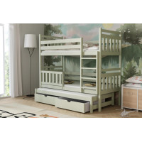 Dětská patrová postel z masivu borovice PETR s přistýlkou a šuplíky - 200x90 cm