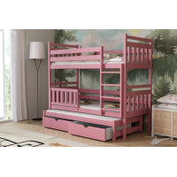 Dětská patrová postel z masivu borovice PETR s přistýlkou a šuplíky - 200x90 cm