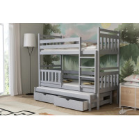 Dětská patrová postel z masivu borovice PETR s přistýlkou a šuplíky - 200x90 cm