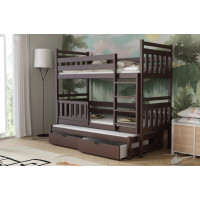 Dětská patrová postel z masivu borovice PETR s přistýlkou a šuplíky - 200x90 cm