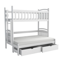 Dětská patrová postel z masivu borovice s rozšířeným spodním lůžkem LUKÁŠ se šuplíky 200x90/140 cm - BÍLÁ, žebřík vpravo