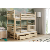 Dětská patrová postel z masivu borovice PETR s přistýlkou a šuplíky - 200x90 cm