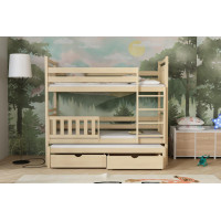 Dětská patrová postel z masivu borovice PETR s přistýlkou a šuplíky - 200x90 cm