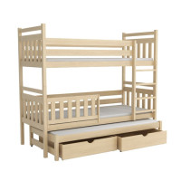 Dětská patrová postel z masivu borovice PETR s přistýlkou a šuplíky - 200x90 cm