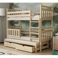 Dětská patrová postel z masivu borovice PETR s přistýlkou a šuplíky - 200x90 cm