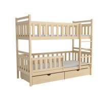 Dětská patrová postel z masivu borovice KAREL se šuplíky - 200x90 cm - ŠEDÁ