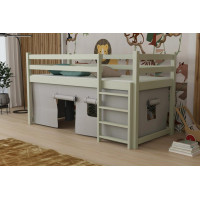 Dětská vyvýšená postel z masivu borovice PORTO - 200x90 cm - OLIVOVĚ ZELENÁ