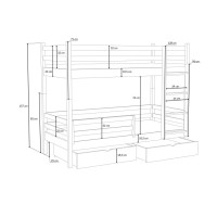 Dětská patrová postel z masivu borovice LEGEND PLUS se šuplíky - 200x90 cm