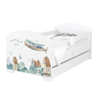 Dětská postel OSKAR - 180x80 cm - DO NEBES - se šuplíkem, 1x dlouhá + 1x krátká zábrana