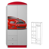 Šatní skříň ČERVENÝ SPORŤÁK - TYP E, červená / bílá