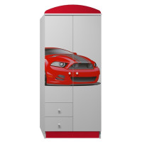 Šatní skříň ČERVENÝ SPORŤÁK - TYP E, červená / bílá
