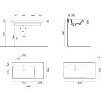 GSI NUBES keramické umyvadlo 100x50cm, s odkládací plochou vpravo, černá mat 9627126