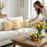 Dekorační polštář GLAM 30x50 cm - károvaný žlutý