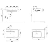 GSI NUBES keramické umyvadlo 80x50cm, s odkládací plochou vpravo, bílá mat 9629109