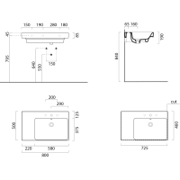 GSI NUBES keramické umyvadlo 80x50cm, s odkládací plochou vlevo, černá mat 9630126
