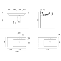 GSI NUBES keramické umyvadlo 100x50cm, s odkládací plochou vlevo, černá mat 9628126