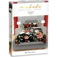 Saténové povlečení NOBILE Květy - černé/šedé - 160x200 cm