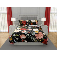 Saténové povlečení NOBILE Květy - černé/šedé - 160x200 cm