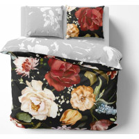 Saténové povlečení NOBILE Květy - černé/šedé - 160x200 cm