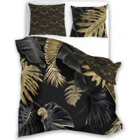 Saténové povlečení NOBILE Palm leaves - černé/zlaté - 220x200 cm