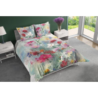 Saténové povlečení NOBILE Pastelové květy - tyrkysové - 160x200 cm